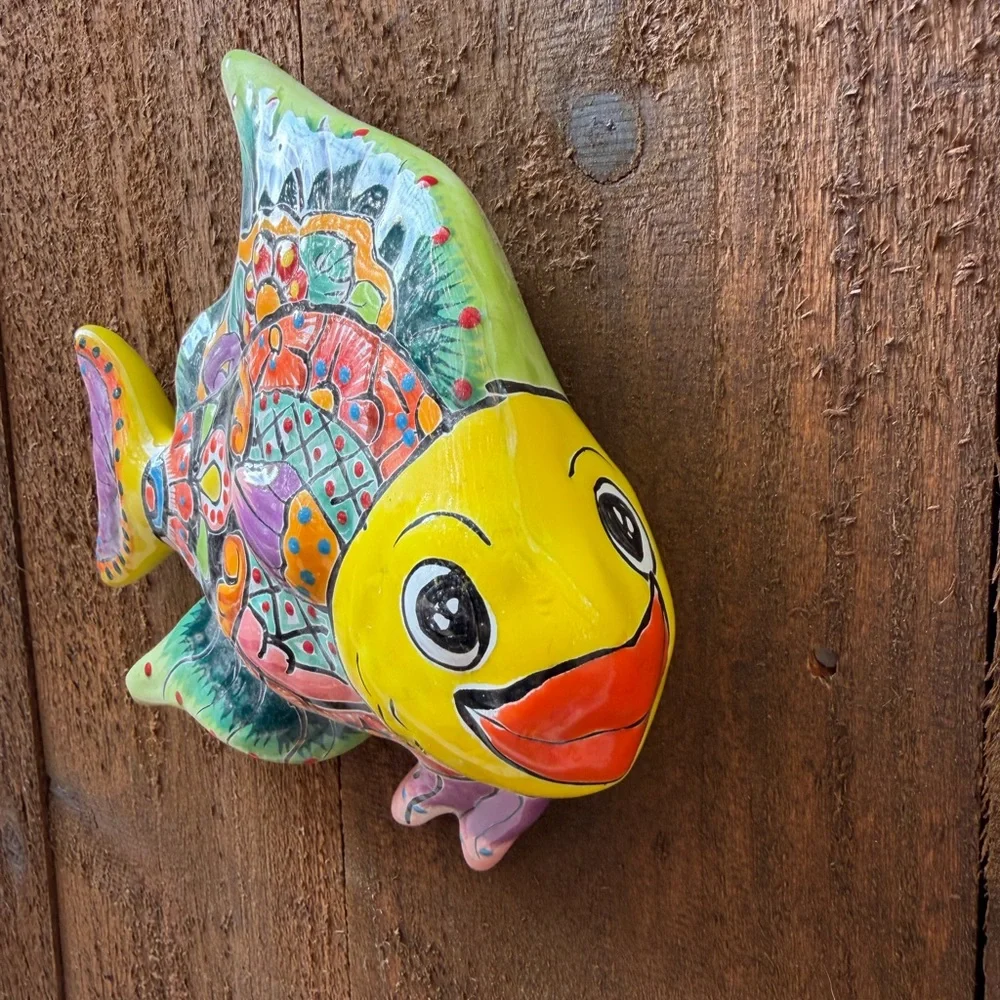 Hand-Painted Decorative Fish Wall Accent - Yellow Multi-Color